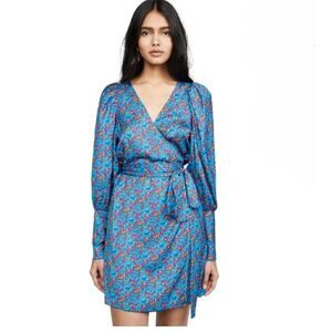 Rhode Frankie Floral Long-Sleeve Wrap Dress in Blue Blossom